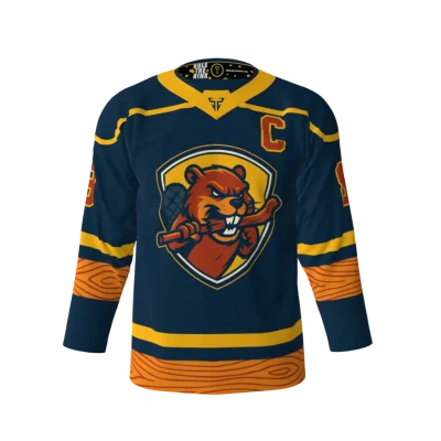 Front View-Angry Beavers Blue Hockey Jersey