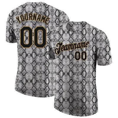 Custom Black Black-Old Gold Sublimation Snakeskin Soccer Uniform Jersey