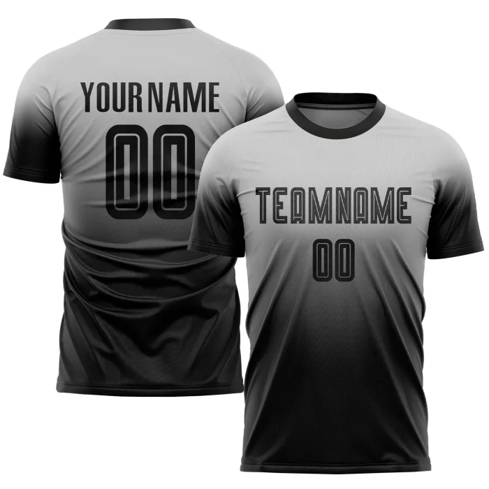 Custom Gray Black Sublimation Fade Fashion Soccer Uniform Jersey (7)