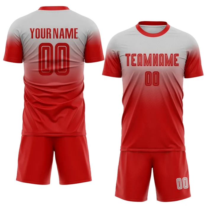 Custom Gray Red Sublimation Fade Fashion Soccer Uniform Jersey (1) Custom Gray Red Sublimation Fade Fashion Soccer Uniform Jersey (1)