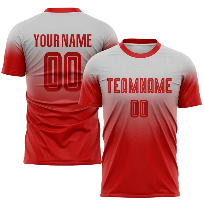 Custom Gray Red Sublimation Fade Fashion Soccer Uniform Jersey (4)