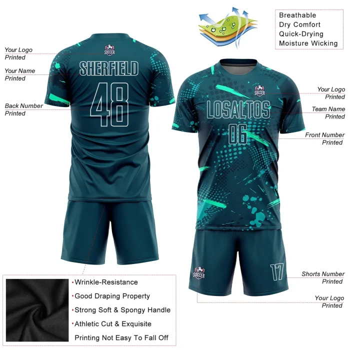 Custom Green Green-Teal Sublimation Soccer Uniform Jersey (1) Custom Green Green-Teal Sublimation Soccer Uniform Jersey (1)