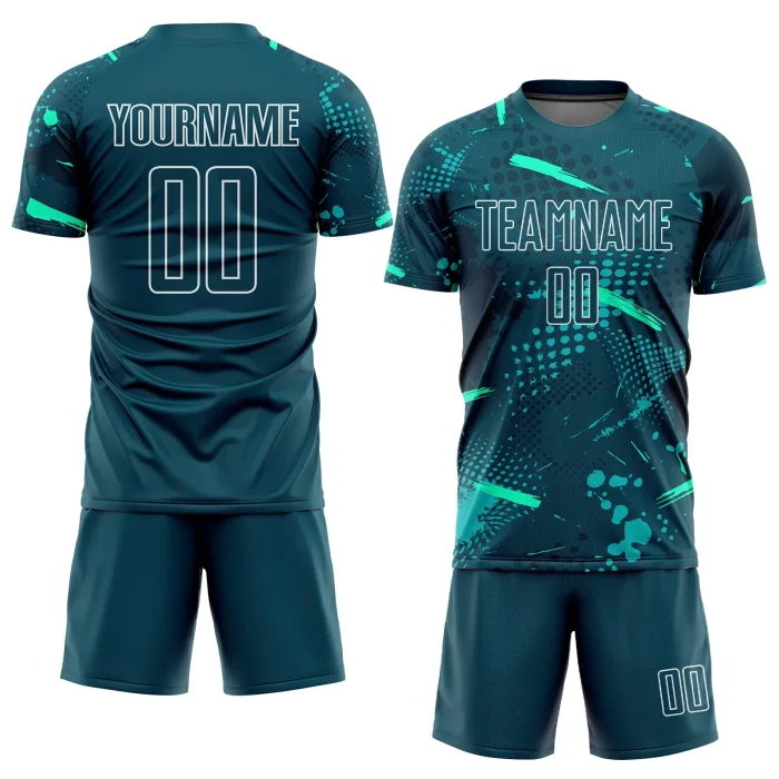 Custom Green Green-Teal Sublimation Soccer Uniform Jersey (2) Custom Green Green-Teal Sublimation Soccer Uniform Jersey (2)