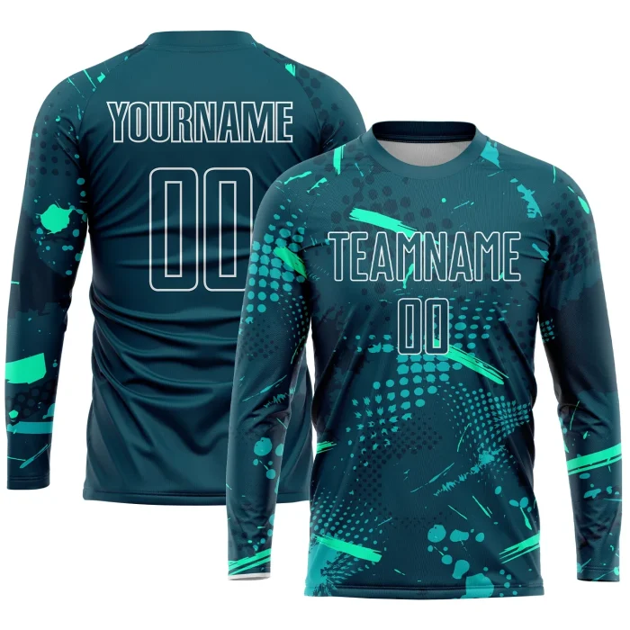 Custom Green Green-Teal Sublimation Soccer Uniform Jersey (3) Custom Green Green-Teal Sublimation Soccer Uniform Jersey (3)