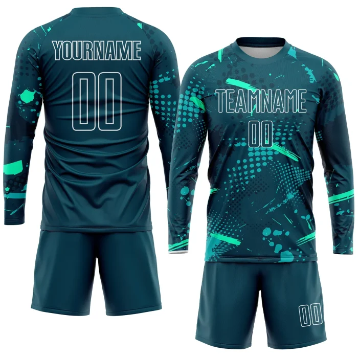 Custom Green Green-Teal Sublimation Soccer Uniform Jersey Custom Green Green-Teal Sublimation Soccer Uniform Jersey