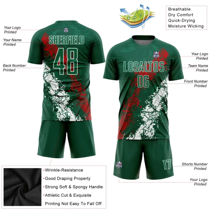 Custom Green Red-White Sublimation Mexico Soccer Uniform Jersey Custom Green Red-White Sublimation Mexico Soccer Uniform Jersey