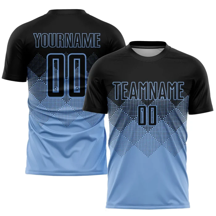 Custom Light Blue Black Sublimation Soccer Uniform Jersey (4)