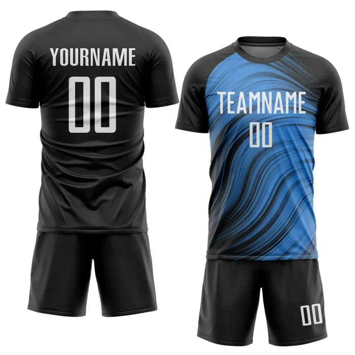 Custom Light Blue White-Black Sublimation Soccer Uniform Jersey (1) Custom Light Blue White-Black Sublimation Soccer Uniform Jersey (1)