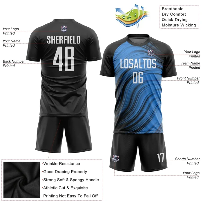Custom Light Blue White-Black Sublimation Soccer Uniform Jersey Custom Light Blue White-Black Sublimation Soccer Uniform Jersey