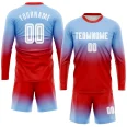 Custom Light Blue White-Red Sublimation Long Sleeve Fade Fashion Soccer Uniform Jersey (1)