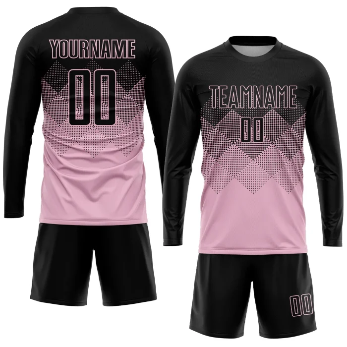 Custom Light Pink Black Sublimation Soccer Uniform Jersey (1) Custom Light Pink Black Sublimation Soccer Uniform Jersey (1)