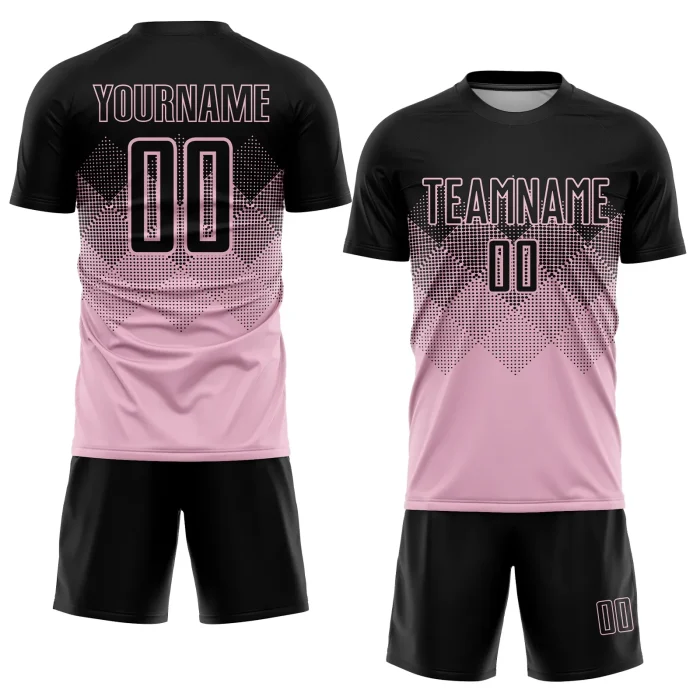 Custom Light Pink Black Sublimation Soccer Uniform Jersey (2) Custom Light Pink Black Sublimation Soccer Uniform Jersey (2)