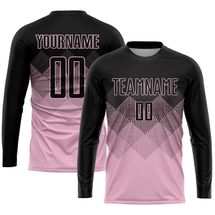 Custom Light Pink Black Sublimation Soccer Uniform Jersey (3) Custom Light Pink Black Sublimation Soccer Uniform Jersey (3)