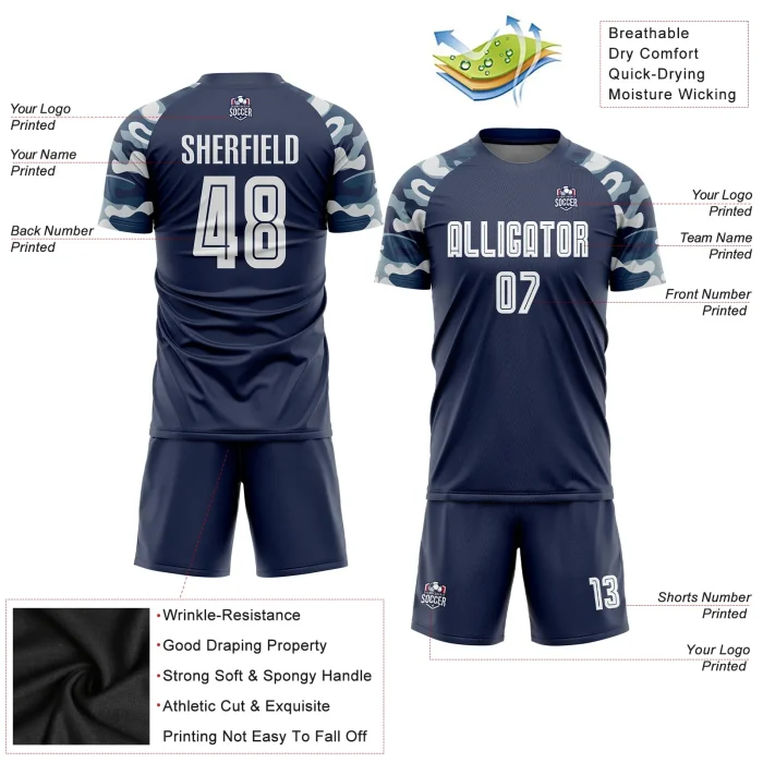 Custom Navy White-Camo Sublimation Soccer Uniform Jersey (1) Custom Navy White-Camo Sublimation Soccer Uniform Jersey (1)