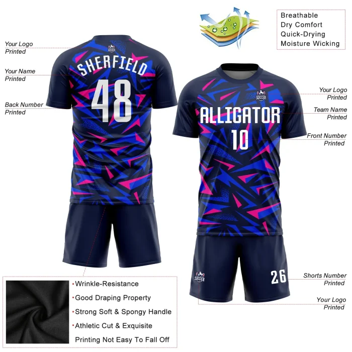 Custom Navy White-Pink Sublimation Soccer Uniform Jersey (1) Custom Navy White-Pink Sublimation Soccer Uniform Jersey (1)