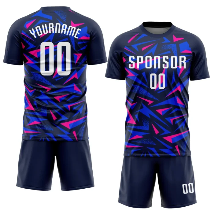 Custom Navy White-Pink Sublimation Soccer Uniform Jersey (2) Custom Navy White-Pink Sublimation Soccer Uniform Jersey (2)