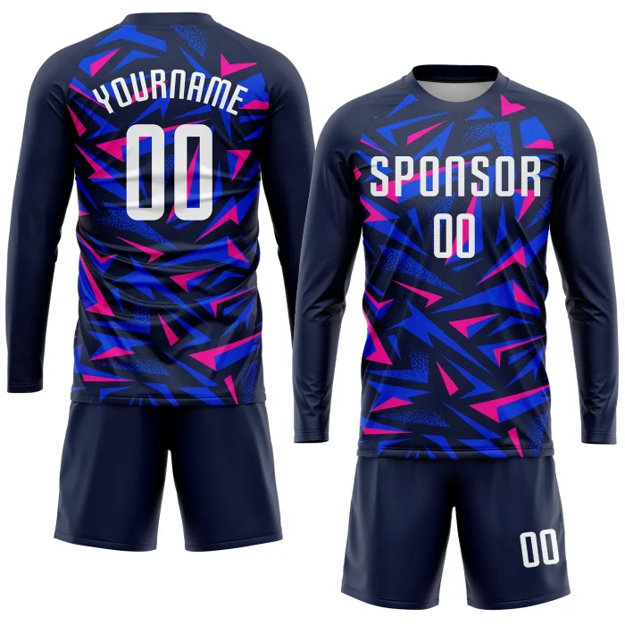 Custom Navy White-Pink Sublimation Soccer Uniform Jersey Custom Navy White-Pink Sublimation Soccer Uniform Jersey