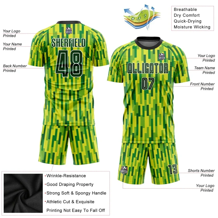 Custom Neon Green Green-Gold Sublimation Soccer Uniform Jersey Custom Neon Green Green-Gold Sublimation Soccer Uniform Jersey
