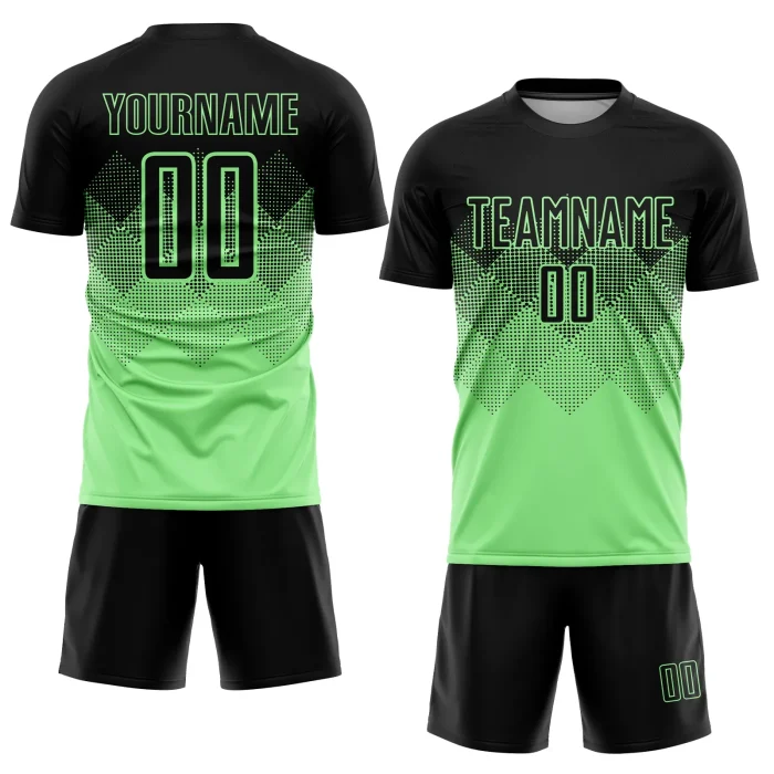 Custom Pea Green Black Sublimation Soccer Uniform Jersey (1) Custom Pea Green Black Sublimation Soccer Uniform Jersey (1)