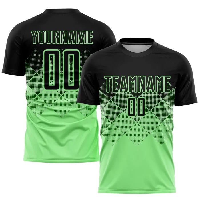 Custom Pea Green Black Sublimation Soccer Uniform Jersey (4)