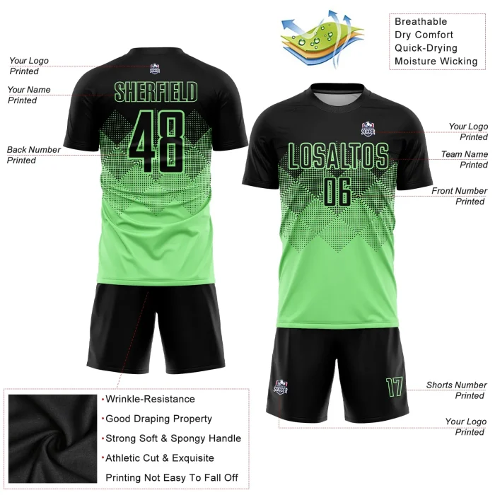 Custom Pea Green Black Sublimation Soccer Uniform Jersey Custom Pea Green Black Sublimation Soccer Uniform Jersey