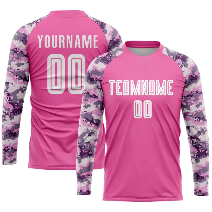 Custom Pink White-Camo Sublimation Soccer Uniform Jersey (4) Custom Pink White-Camo Sublimation Soccer Uniform Jersey (4)