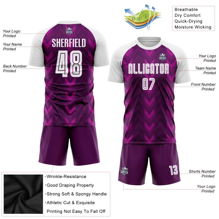 Custom Purple White Sublimation Soccer Uniform Jersey Custom Purple White Sublimation Soccer Uniform Jersey