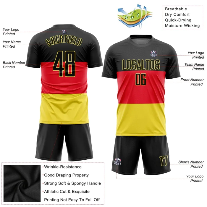 Custom Red Black-Gold Sublimation German Flag Soccer Uniform Jersey Custom Red Black-Gold Sublimation German Flag Soccer Uniform Jersey