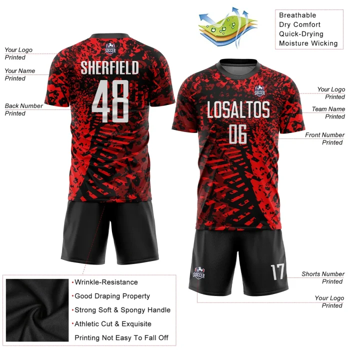 Custom Red Black-White Sublimation Soccer Uniform Jersey Custom Red Black-White Sublimation Soccer Uniform Jersey