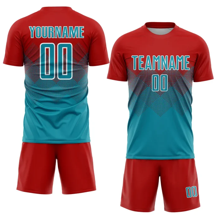 Custom Red Teal-White Sublimation Soccer Uniform Jersey (1) Custom Red Teal-White Sublimation Soccer Uniform Jersey (1)