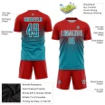 Custom Red Teal-White Sublimation Soccer Uniform Jersey