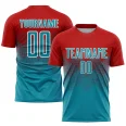 Custom Red Teal-White Sublimation Soccer Uniform Jersey (2)