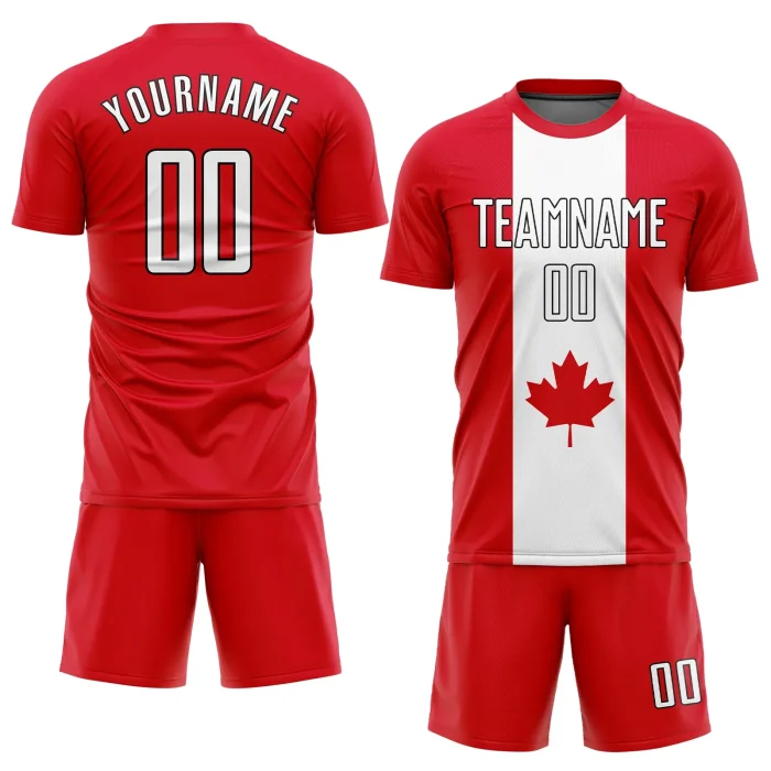 Custom Red White-Black Sublimation Canadian Flag Soccer Uniform Jersey (1) Custom Red White-Black Sublimation Canadian Flag Soccer Uniform Jersey (1)