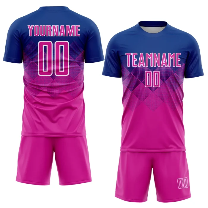 Custom Royal Deep Pink-White Sublimation Soccer Uniform Jersey (1) Custom Royal Deep Pink-White Sublimation Soccer Uniform Jersey (1)