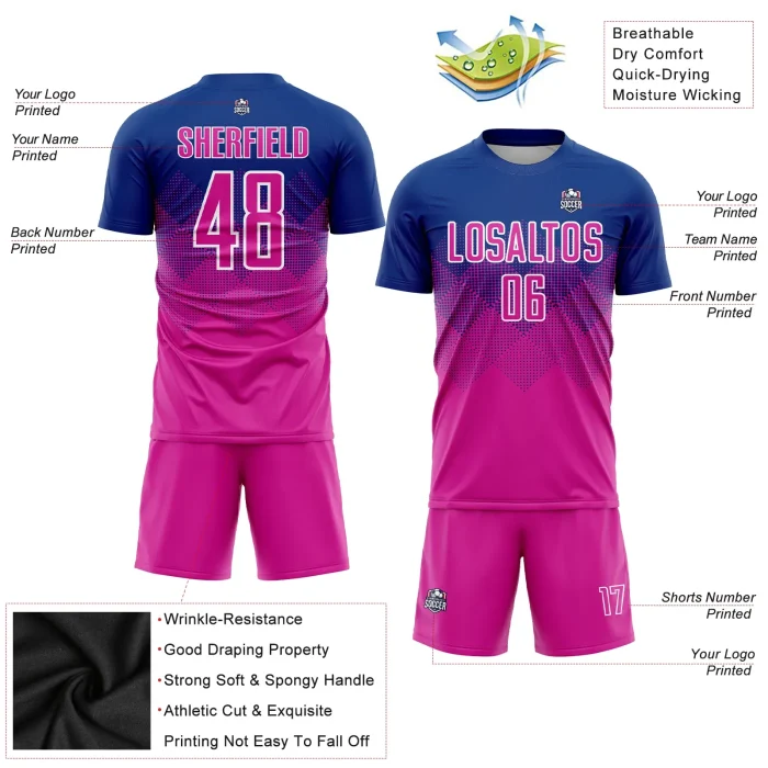 Custom Royal Deep Pink-White Sublimation Soccer Uniform Jersey Custom Royal Deep Pink-White Sublimation Soccer Uniform Jersey