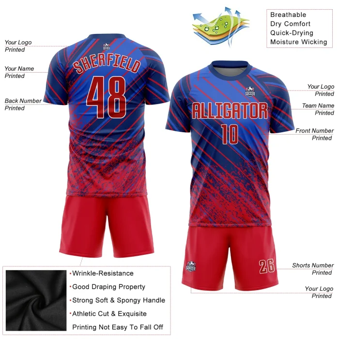 Custom Royal Red-White Sublimation Soccer Uniform Jersey Custom Royal Red-White Sublimation Soccer Uniform Jersey