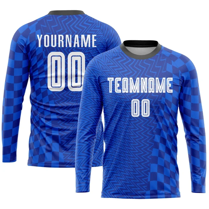 Custom Royal White-Black Sublimation Soccer Uniform Jersey (3) Custom Royal White-Black Sublimation Soccer Uniform Jersey (3)