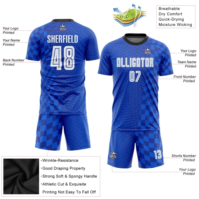 Custom Royal White-Black Sublimation Soccer Uniform Jersey Custom Royal White-Black Sublimation Soccer Uniform Jersey