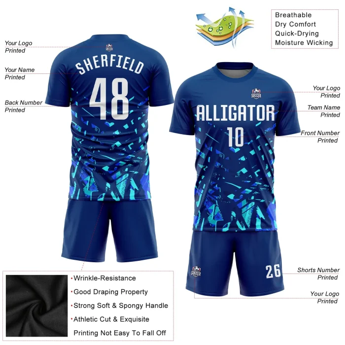 Custom Royal White-Lakes Blue Sublimation Soccer Uniform Jersey Custom Royal White-Lakes Blue Sublimation Soccer Uniform Jersey