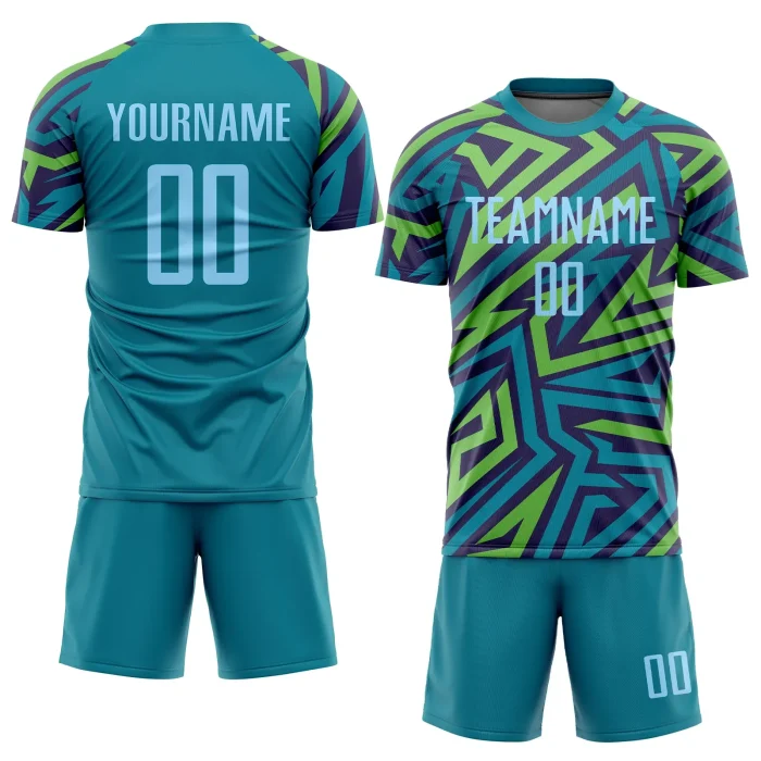 Custom Teal Light Blue-Kelly Green Sublimation Soccer Uniform Jersey (1) Custom Teal Light Blue-Kelly Green Sublimation Soccer Uniform Jersey (1)