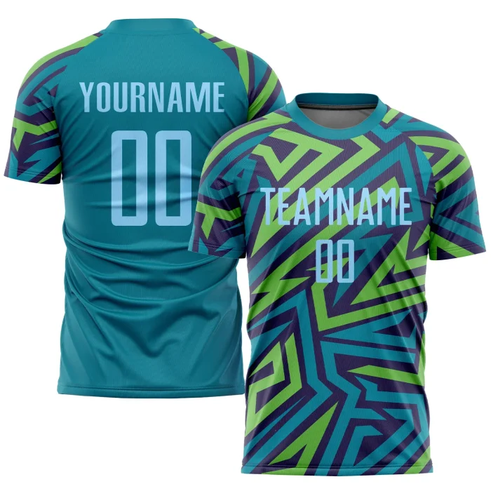 Custom Teal Light Blue-Kelly Green Sublimation Soccer Uniform Jersey (4)