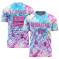 Custom Tie Dye Pink-Light Blue Sublimation Soccer Uniform Jersey (4)