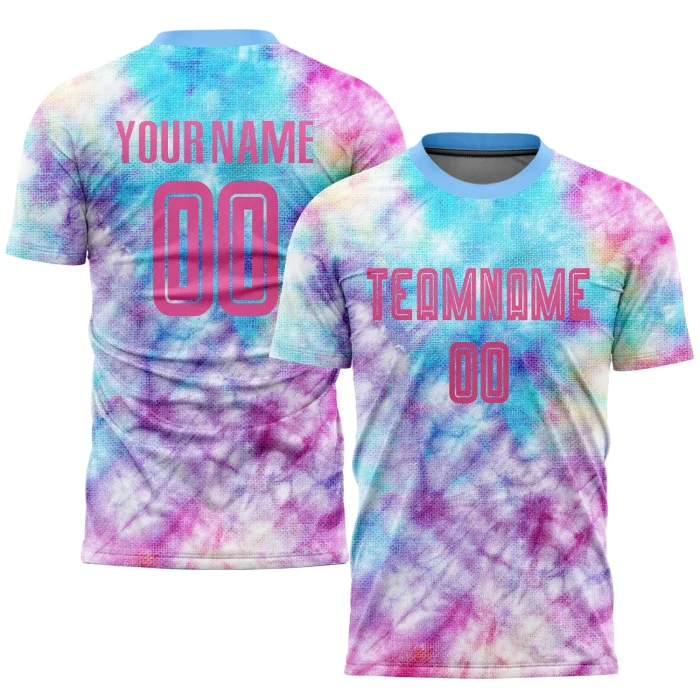 Custom Tie Dye Pink-Light Blue Sublimation Soccer Uniform Jersey (4)