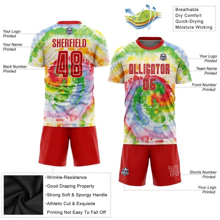 Custom Tie Dye Red-White Sublimation Soccer Uniform Jersey Custom Tie Dye Red-White Sublimation Soccer Uniform Jersey