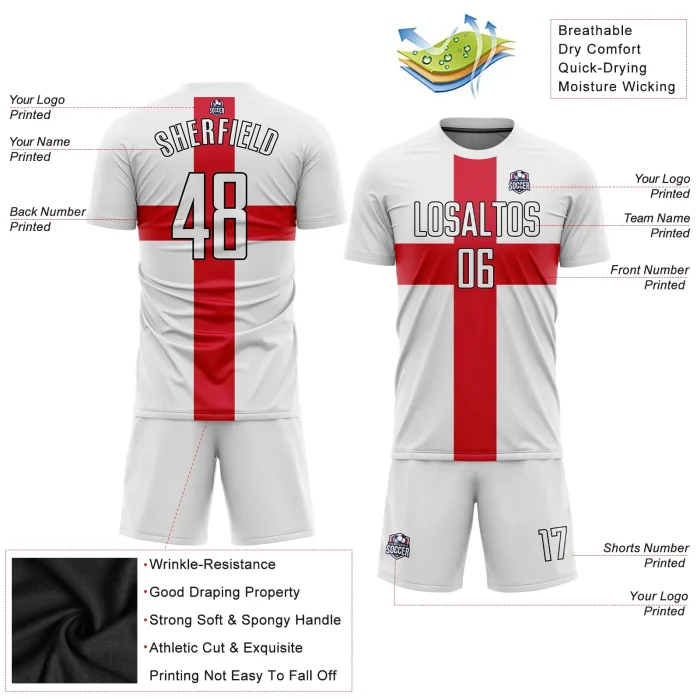 Custom White White Red-Black Sublimation Great Britain Flag Soccer Uniform Jersey Custom White White Red-Black Sublimation Great Britain Flag Soccer Uniform Jersey