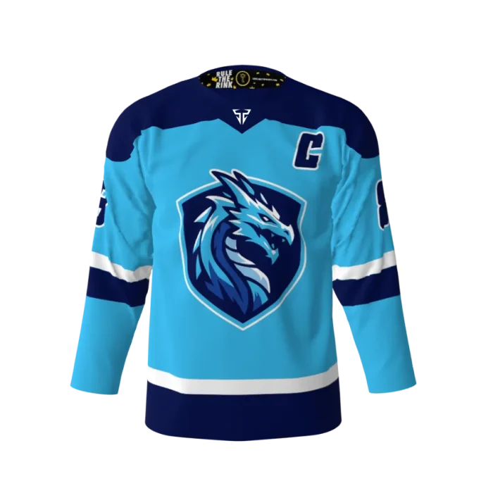 Front View-Ice Dragons Blue Hockey Jersey