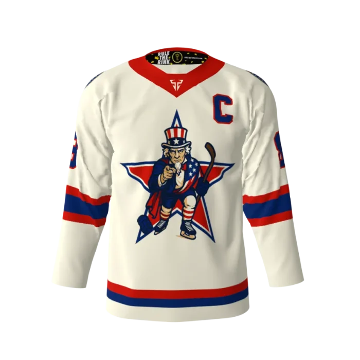Front View-Uncle Sam Cream Hockey Jersey