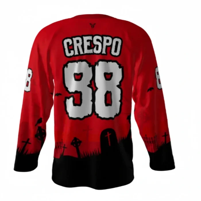 Outlaws Red Halloween Hockey Jersey back Outlaws Red Halloween Hockey Jersey back