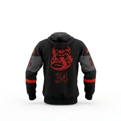 cobra kia black hoodie back Cobra Kai Black Red Hoodie
