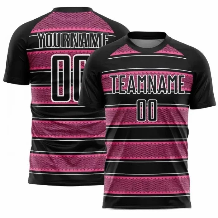 pink black stripped soccer jersey Custom Black Pink Stripped Soccer Jersey
